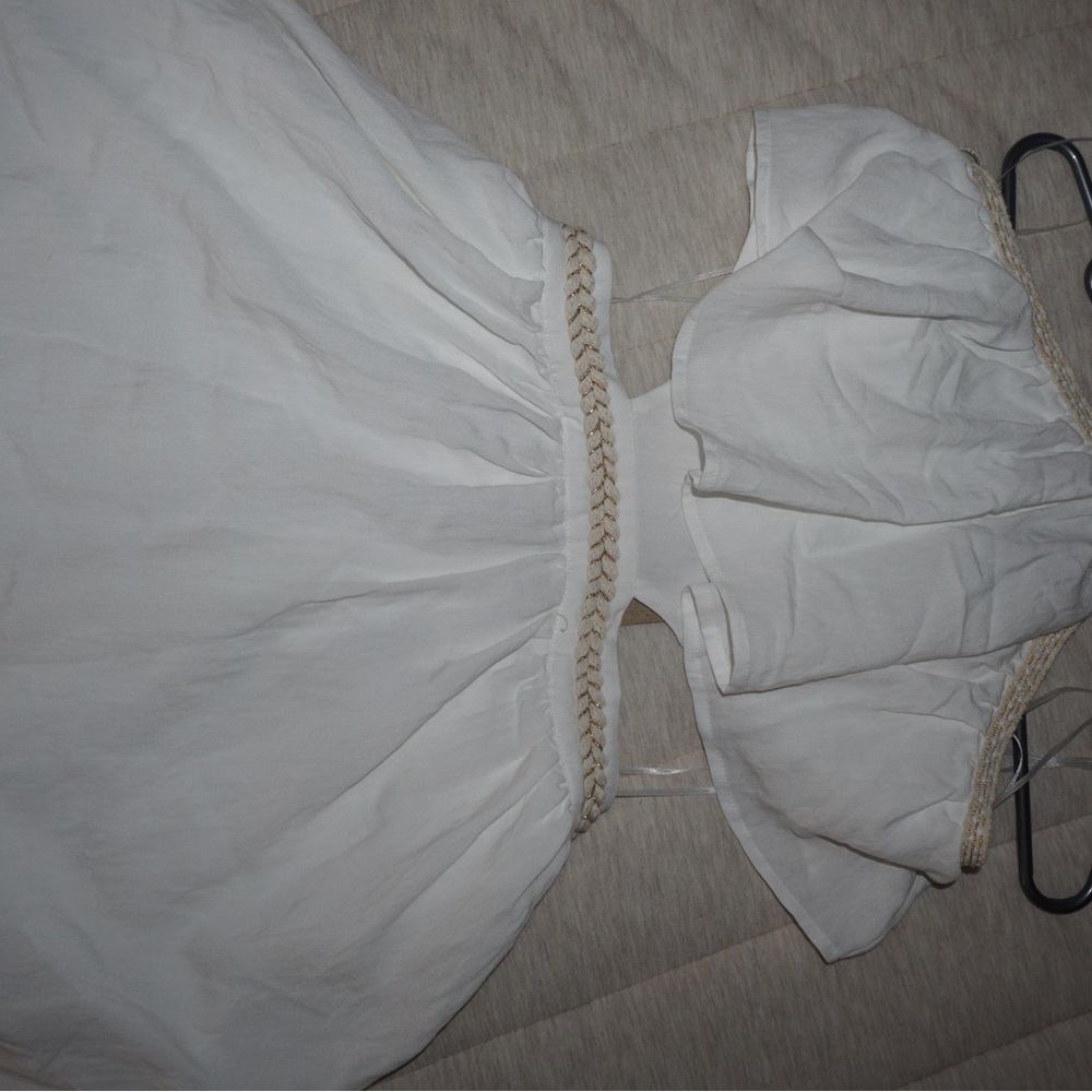 White Sleeveless Dress with Braided Trim
